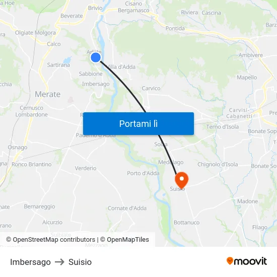 Imbersago to Suisio map