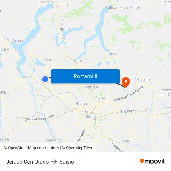 Jerago Con Orago to Suisio map