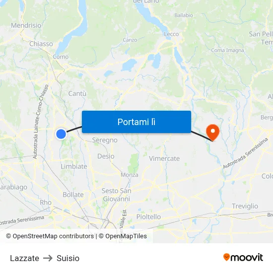 Lazzate to Suisio map