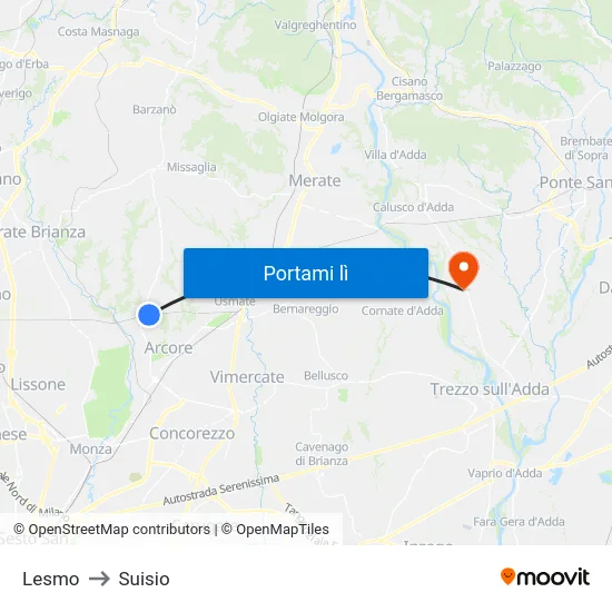 Lesmo to Suisio map
