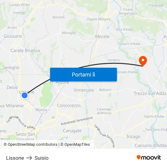 Lissone to Suisio map