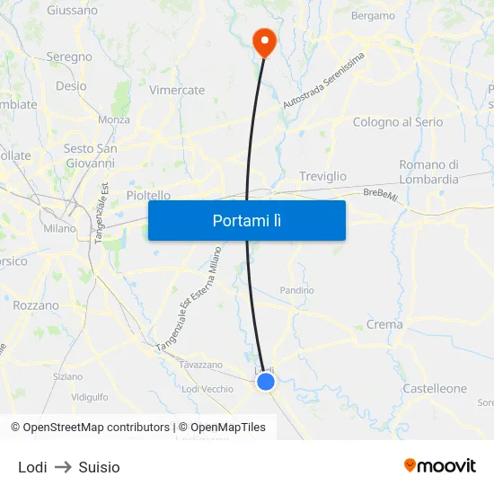 Lodi to Suisio map