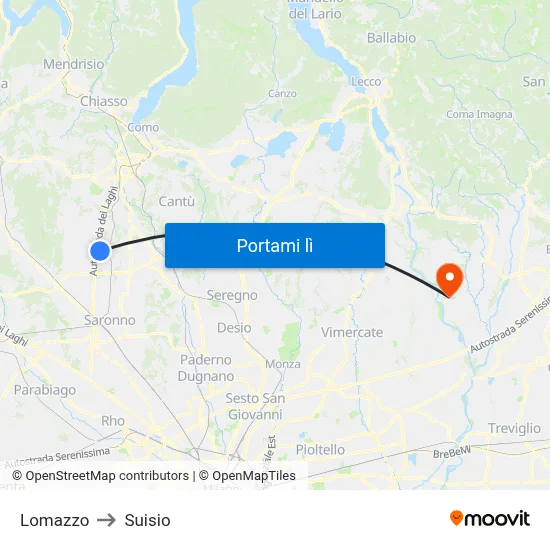 Lomazzo to Suisio map