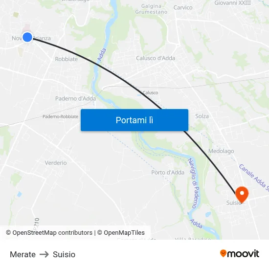 Merate to Suisio map