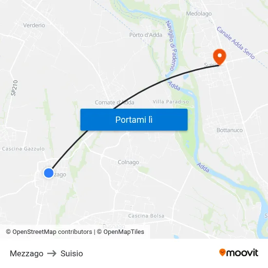 Mezzago to Suisio map