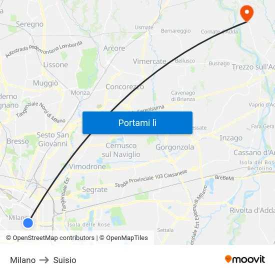 Milano to Suisio map