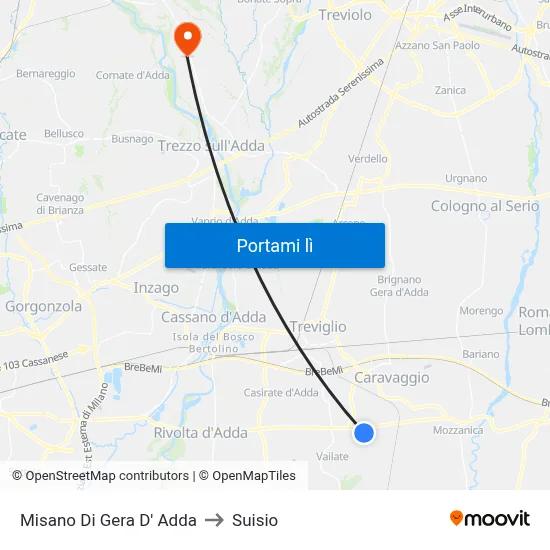 Misano Di Gera D' Adda to Suisio map