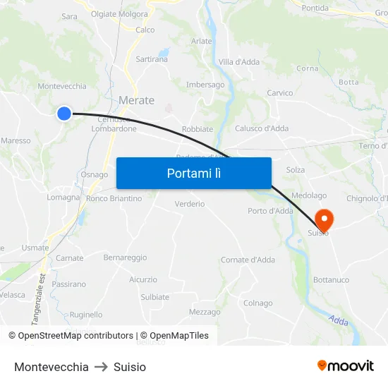 Montevecchia to Suisio map