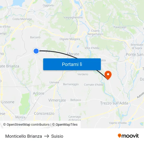 Monticello Brianza to Suisio map