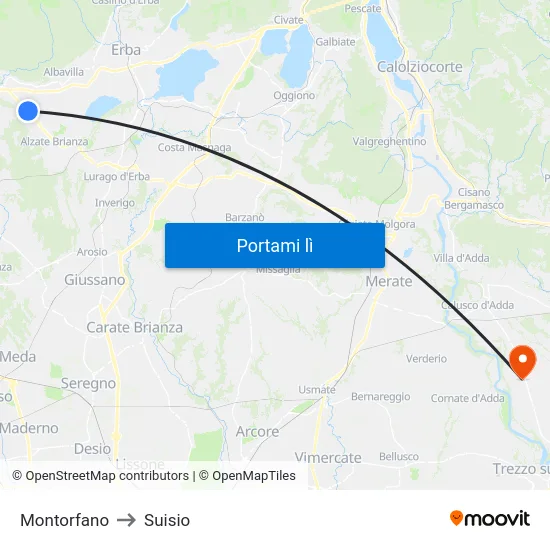 Montorfano to Suisio map