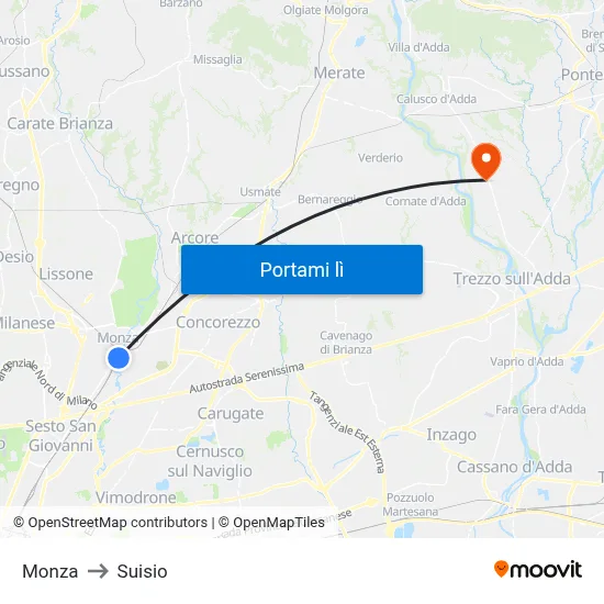 Monza to Suisio map