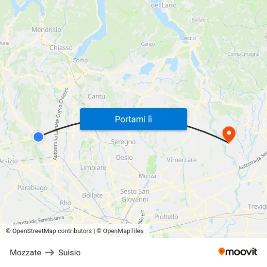 Mozzate to Suisio map