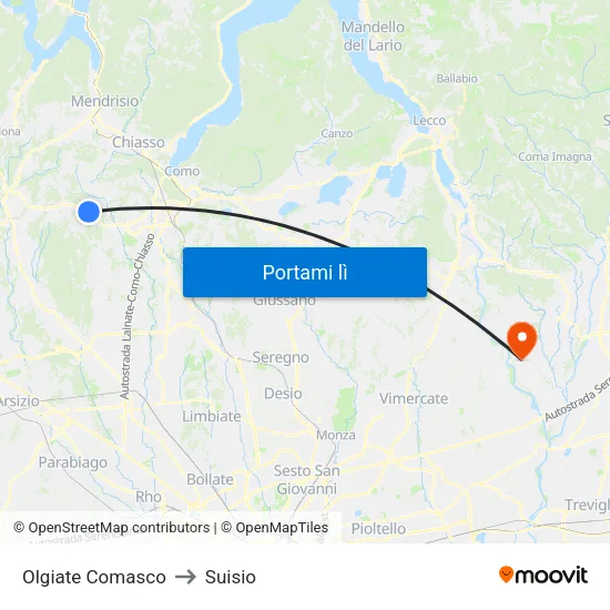 Olgiate Comasco to Suisio map