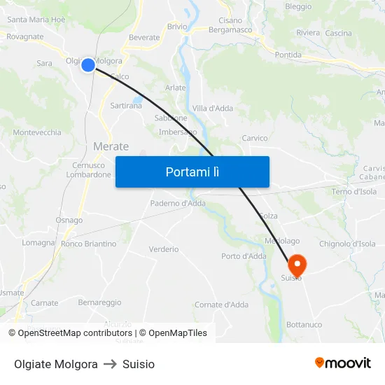 Olgiate Molgora to Suisio map