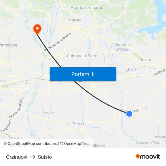 Orzinuovi to Suisio map