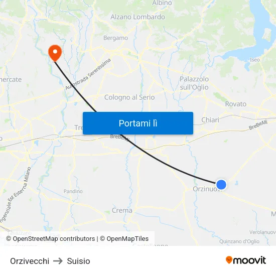 Orzivecchi to Suisio map