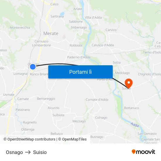 Osnago to Suisio map