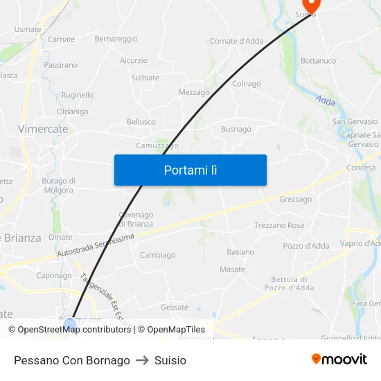 Pessano Con Bornago to Suisio map