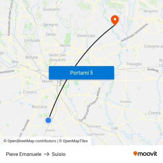 Pieve Emanuele to Suisio map