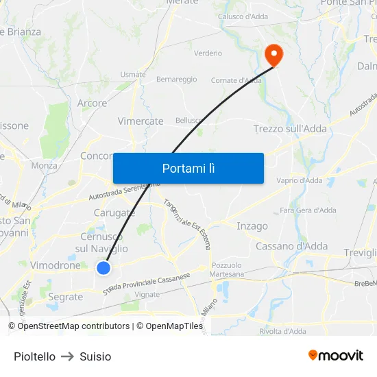 Pioltello to Suisio map