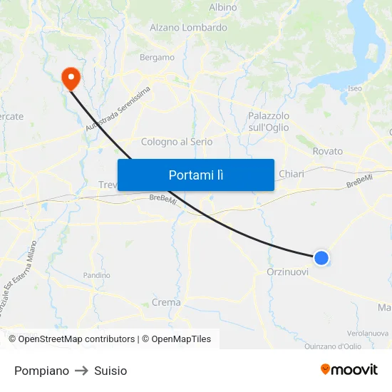 Pompiano to Suisio map