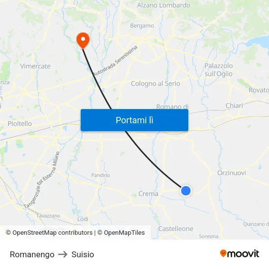 Romanengo to Suisio map