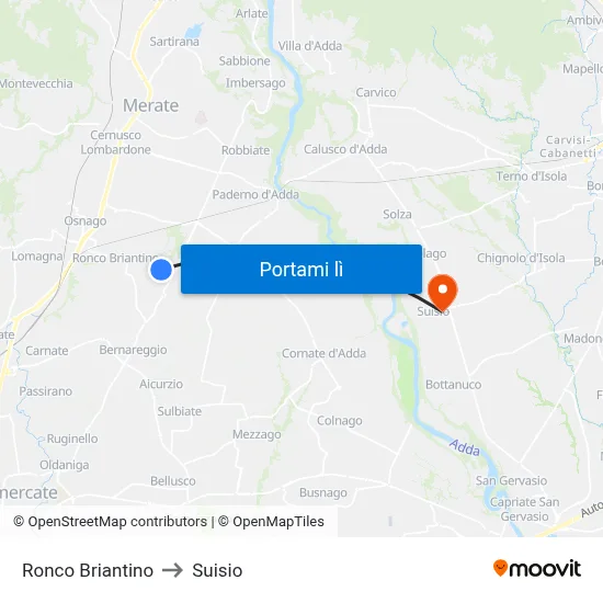 Ronco Briantino to Suisio map