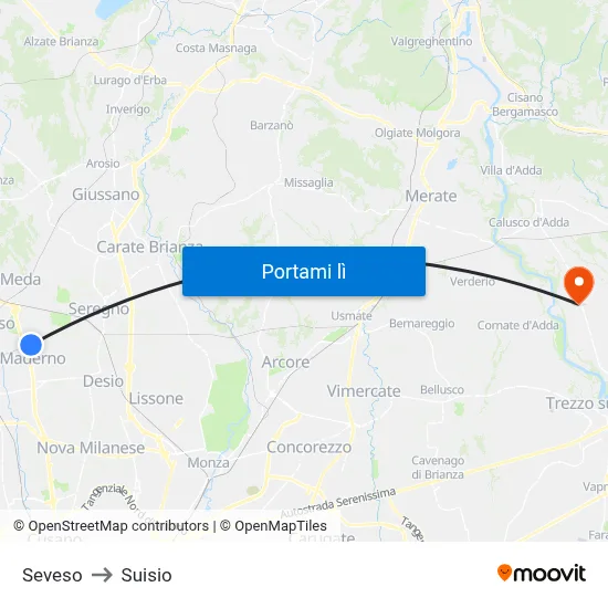 Seveso to Suisio map