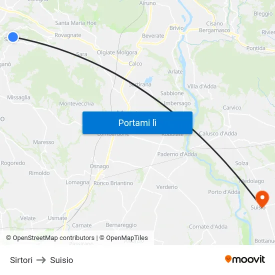 Sirtori to Suisio map