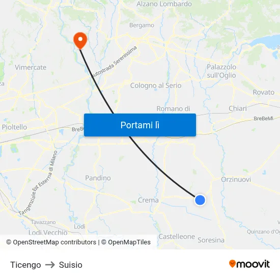 Ticengo to Suisio map