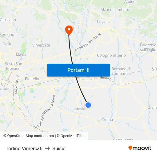 Torlino Vimercati to Suisio map