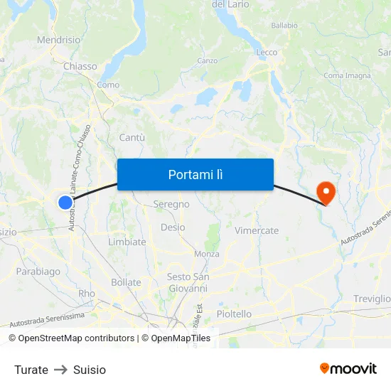 Turate to Suisio map