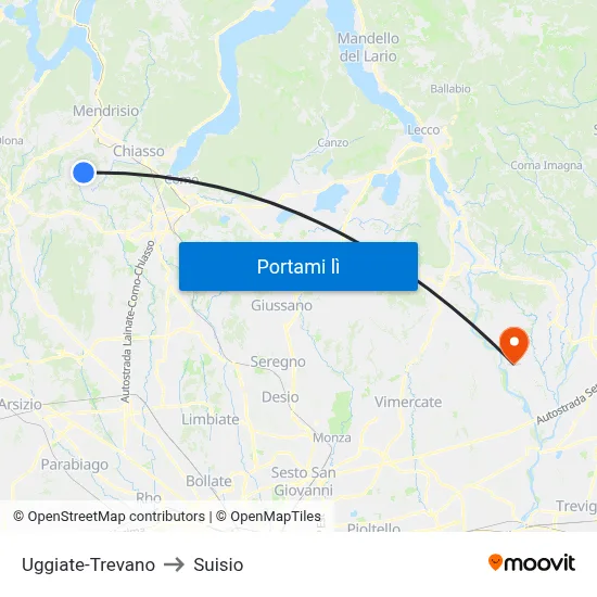 Uggiate-Trevano to Suisio map