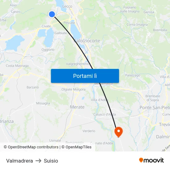 Valmadrera to Suisio map