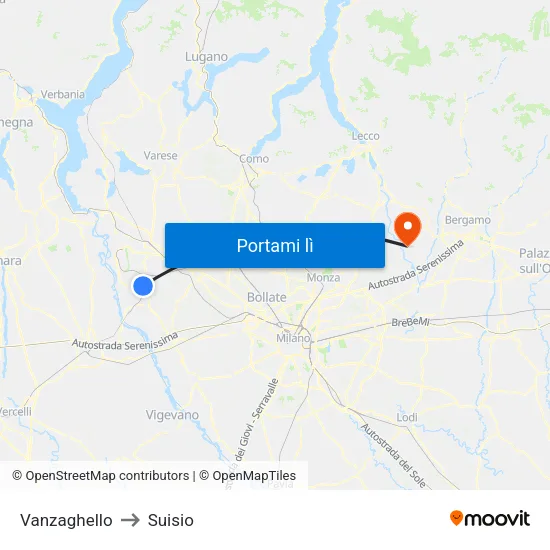 Vanzaghello to Suisio map