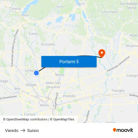 Varedo to Suisio map