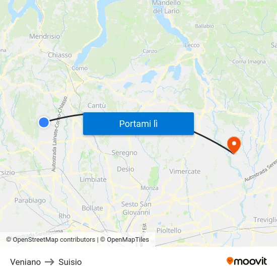 Veniano to Suisio map