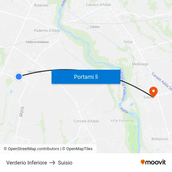 Verderio Inferiore to Suisio map