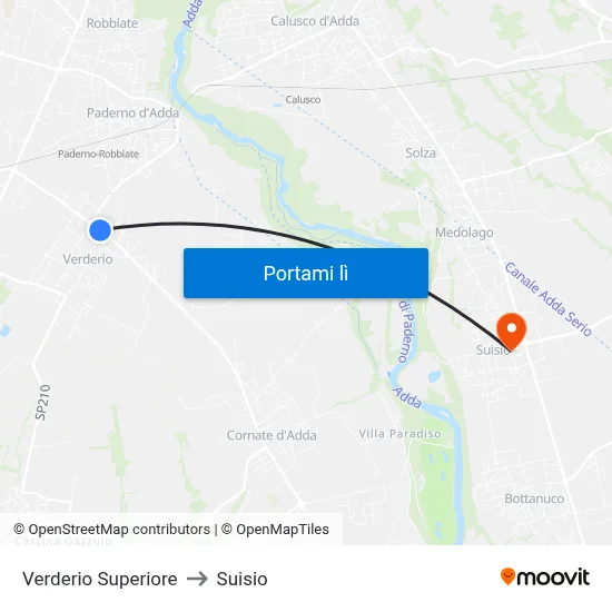 Verderio Superiore to Suisio map