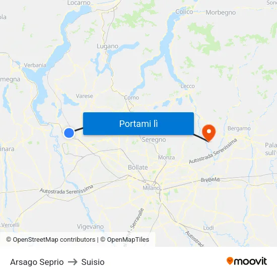 Arsago Seprio to Suisio map