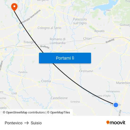 Pontevico to Suisio map