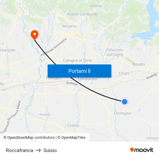 Roccafranca to Suisio map