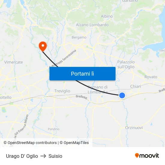 Urago D' Oglio to Suisio map