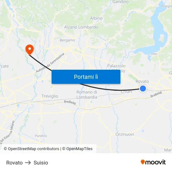 Rovato to Suisio map