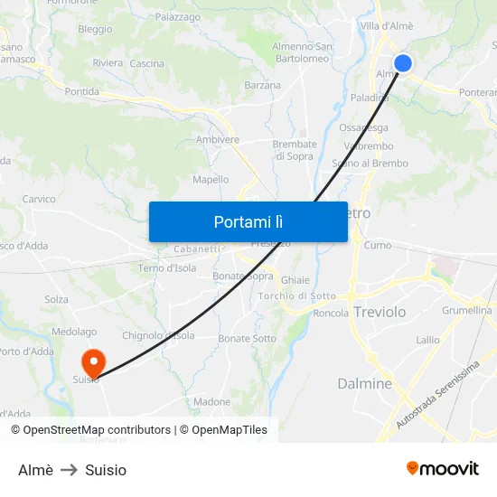 Almè to Suisio map