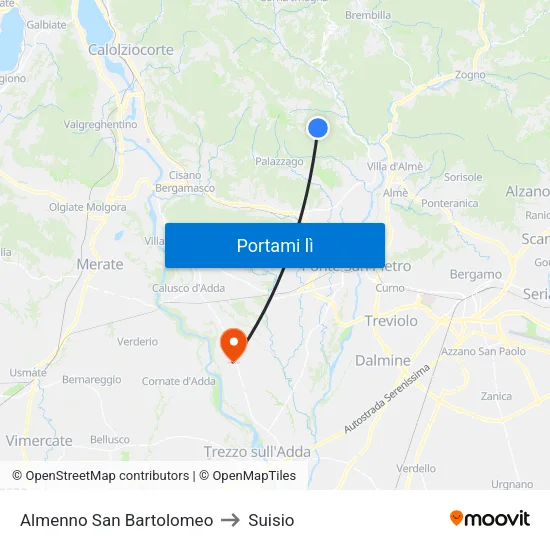 Almenno San Bartolomeo to Suisio map