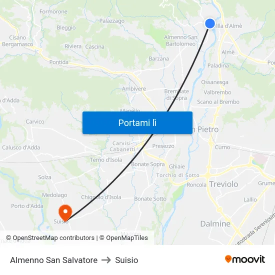 Almenno San Salvatore to Suisio map