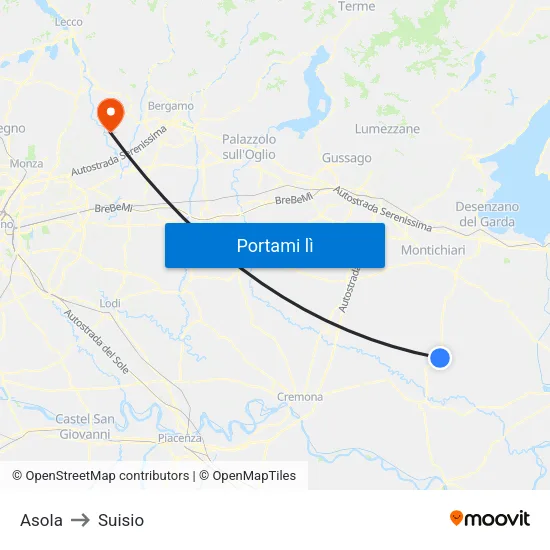 Asola to Suisio map