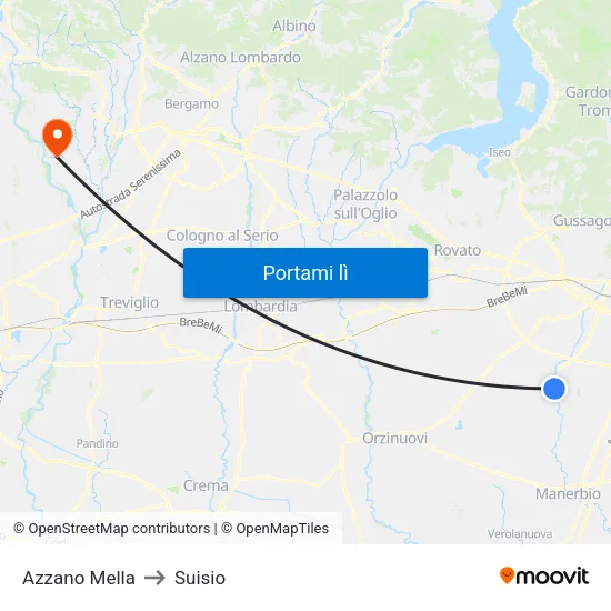 Azzano Mella to Suisio map