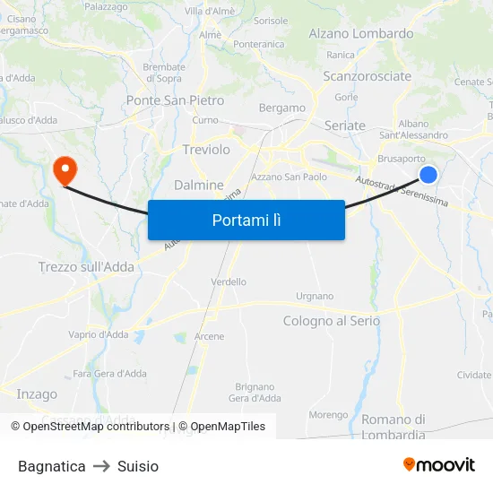 Bagnatica to Suisio map